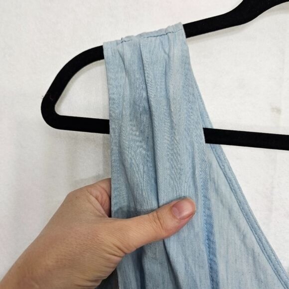 Lioness Blue Chambray Sleeveless Belted Pleated Maxi Dress Medium - Picture 6 of 10